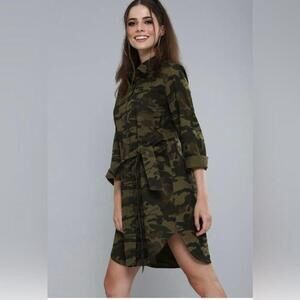 SASSAFRAS Camouflage Print Shirt Dress belted button down size xl